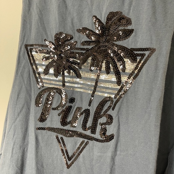 PINK Victoria's Secret Sequined Blue Top with Logo - Picture 4 of 7